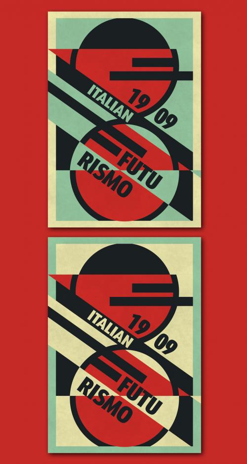 Retro Poster Layout in Italian Futurism Movement Style