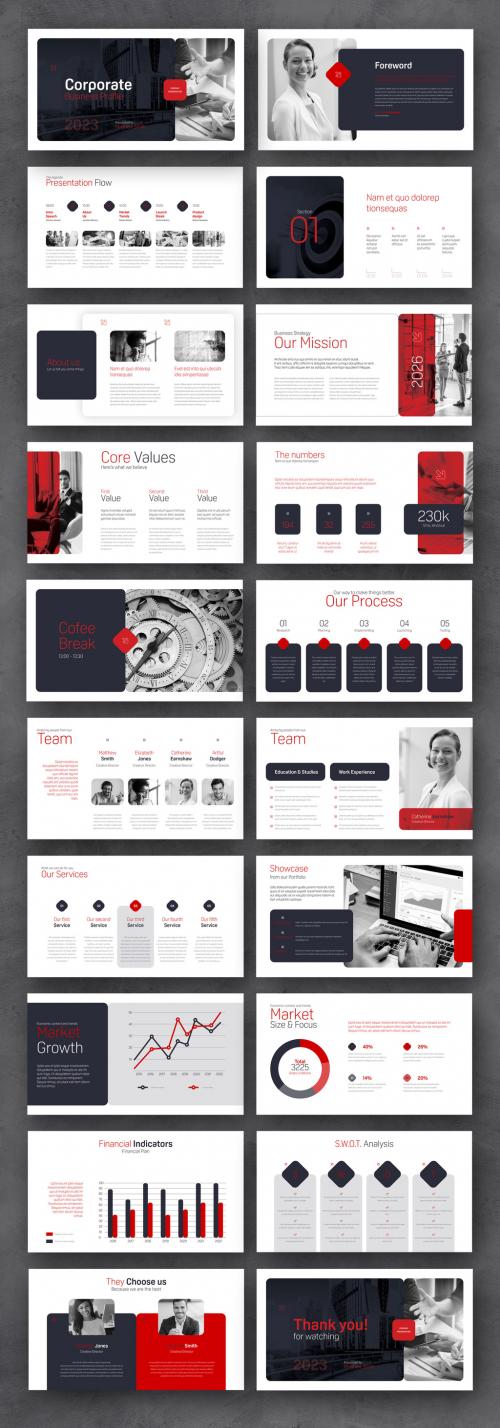 Business Plan Presentation with Blue and Red Accents