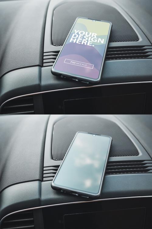 Modern Smartphone Mockup in Modern Car Interior