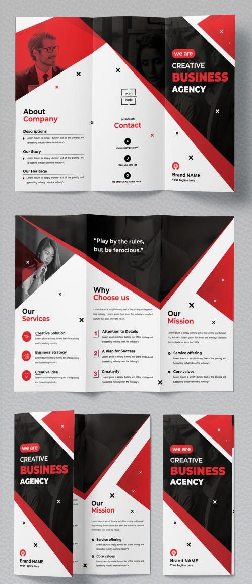 Trifold Brochure Design Layout with Red Accent