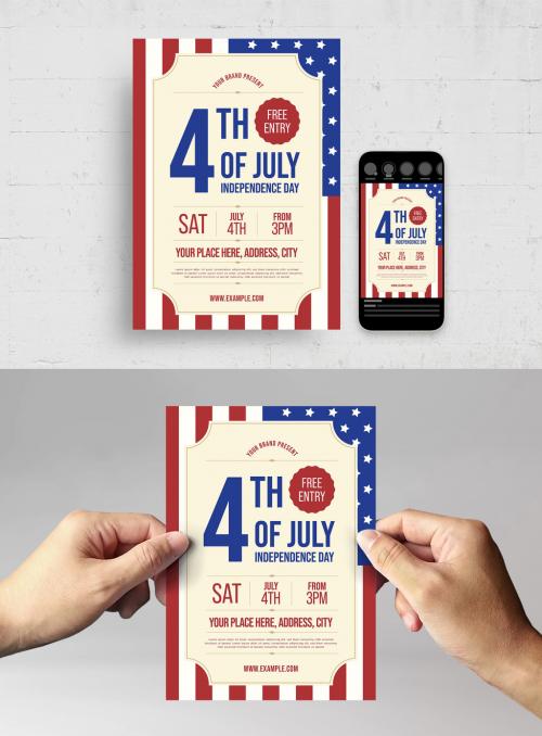 4th July Flyer Poster with American Flag Background