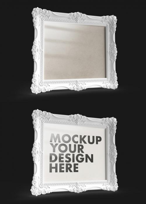 Simply Beautiful and Ornamented White Frame Mockup on a Dark Background