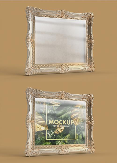 Simply Beautiful White Gold and Ornamented Frame Mockup