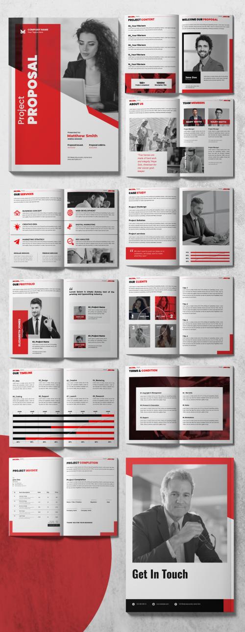 Project Proposal Layout with Red and Black Color Elements