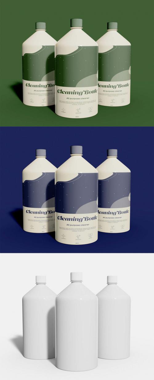 Three Cleaning Bottles Mockup
