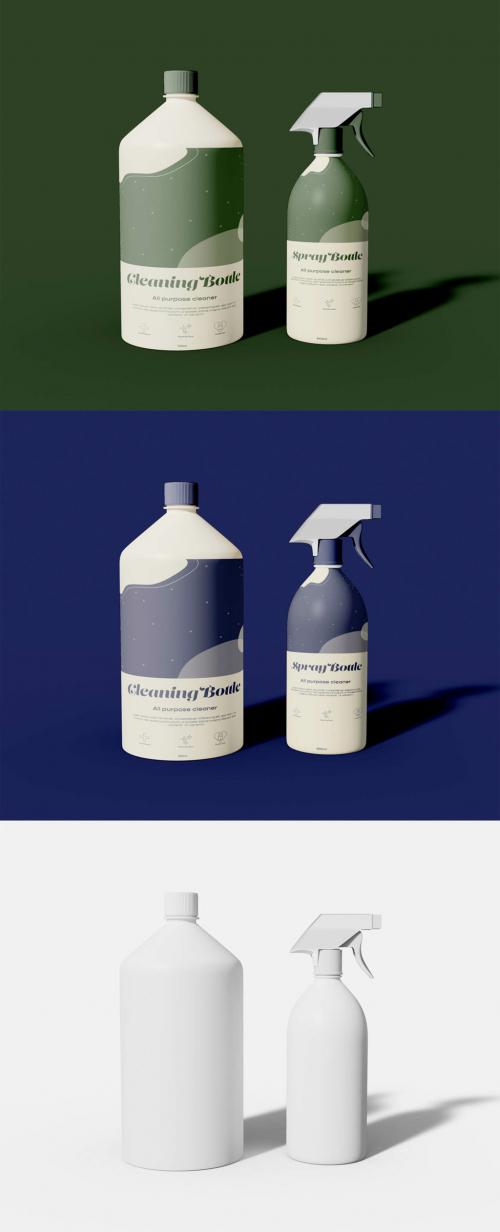 Cleaning Bottle and Spray Mockup