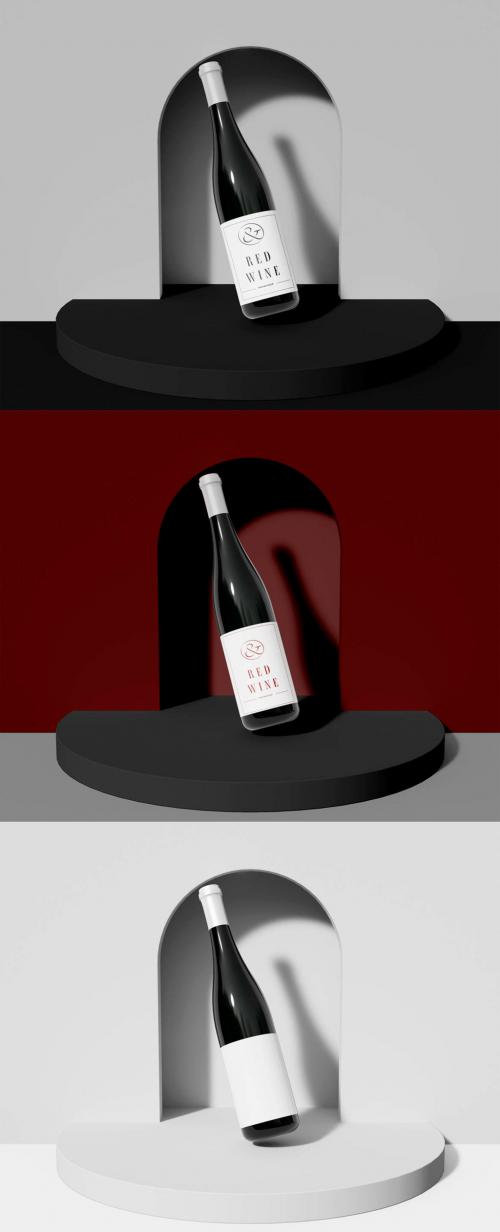 Wine Bottle and Two Cups Mockup