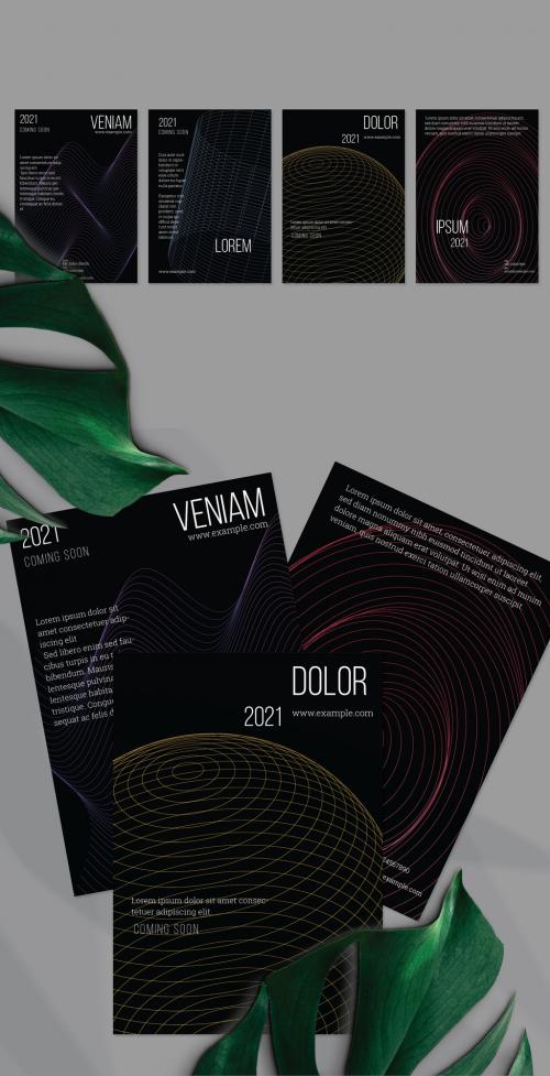 Flyer Layout with Geometric Wireframe Shapes on Black