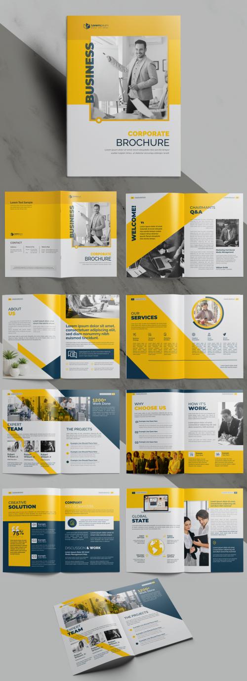 Corporate Brochure Layout with Yellow Accents