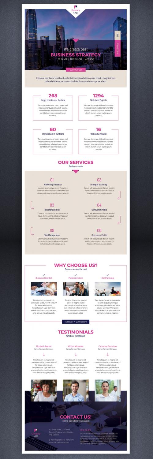 Business Promotion Email Newsletter with Blue and Magenta Accents