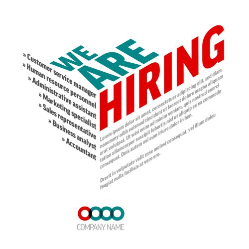 We Are Hiring Flyer Layout with Red and Teal Big Isometric Letters