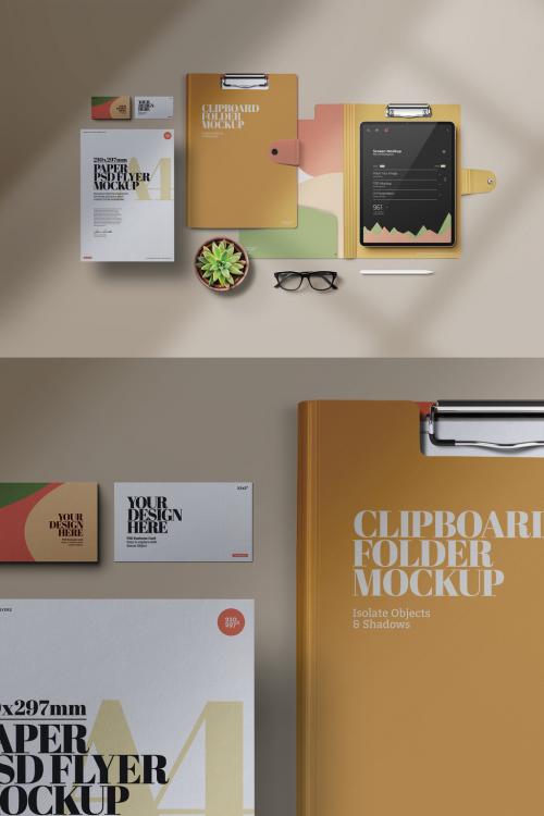 Clipboard Folder Mockup A4 Business Card Tablet