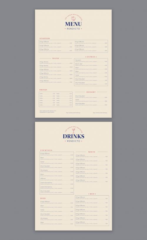 Minimal Menu Layout with Red and Blue Accent