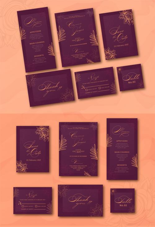 Golden Floral Wedding Card Stationery or Invitation Card Layout