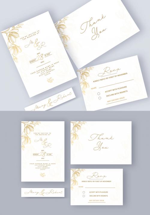 Golden and White Wedding Card Stationery or Invitation Card Layout