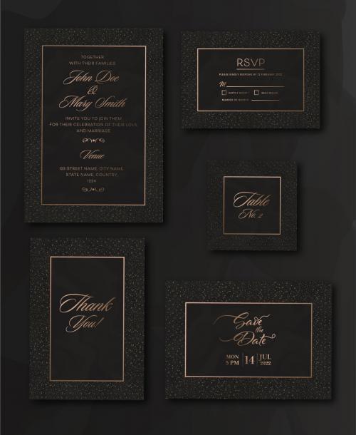 Golden and Black Wedding Card Stationery or Invitation Card Layout
