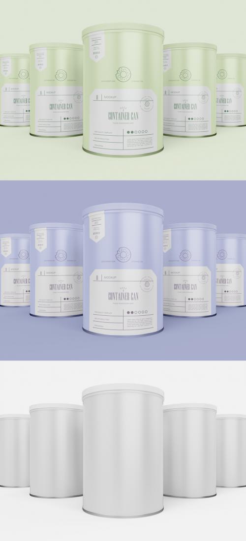 Array of Round Tin Cans Mockup