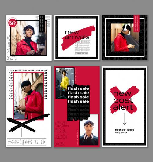 Black and Red Trendy Social Media Layout Set