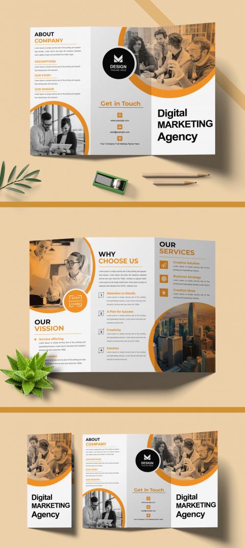 Trifold Brochure Design Layout with Yellow Accent