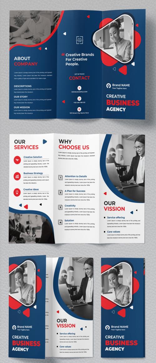 Blue and Red Tri-Fold Brochure Layout
