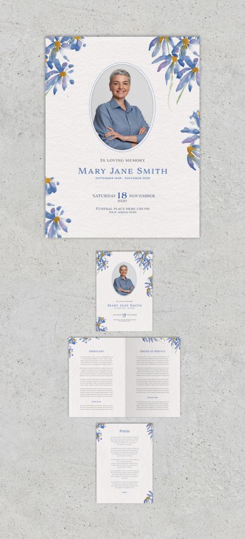 Blue Watercolor Flowers Funeral Print Set