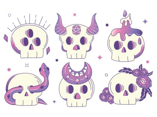 Cute Magic Skull Illustrations Clipart with Mystical Astrology Style