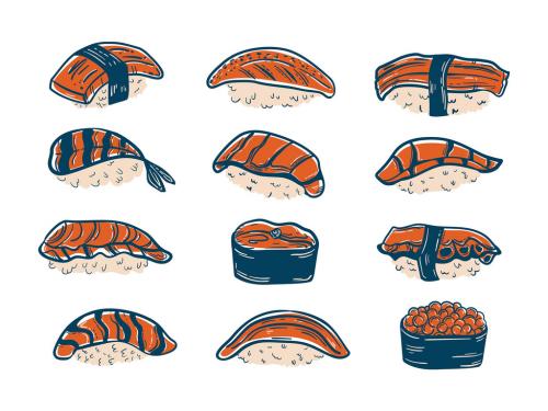 Japanese Sushi Vector Illustration Set