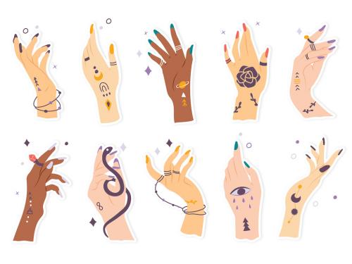 Hand Illustrations with Spiritual Astrology Palmistry Theme
