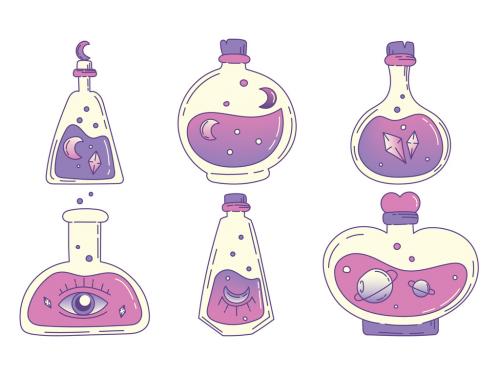 Magic Potion Spell Bottle Illustrations for Spirituality Astrology Witchcraft Spell Casting