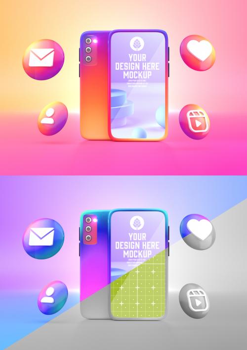 Mobile with Social Media Icons Mockup