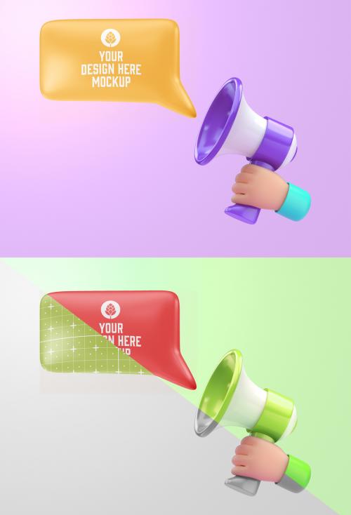 Hand Holding Megaphone with Bubble Mockup