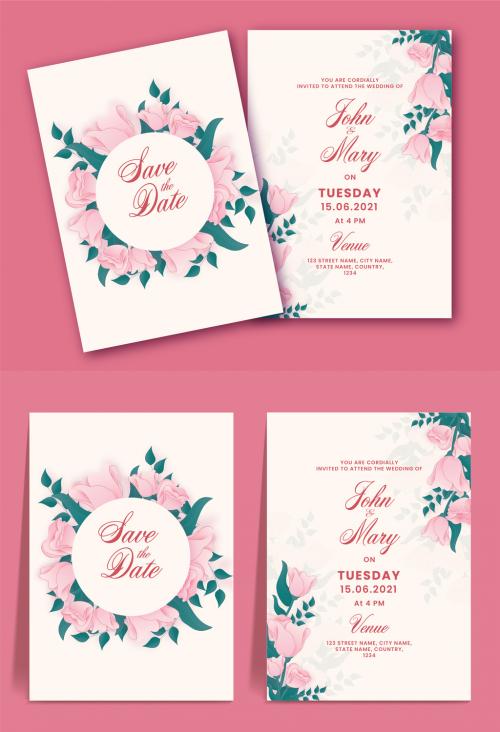 Pink Watercolor Roses Wedding Invitation Design