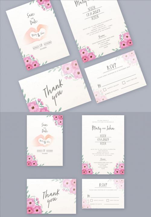 Watercolors Florals Designed Wedding Stationery Set