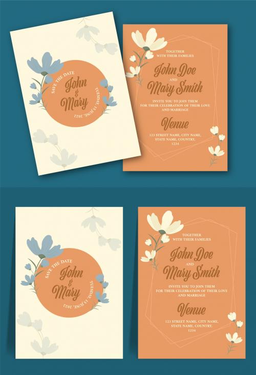 Brown and Beige Wedding Invitation Design with Beautiful Floral Decorations