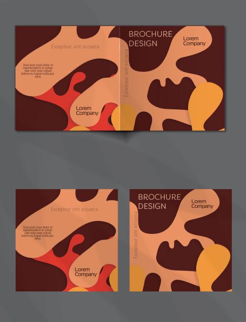 Brochure Cover Layout with Paper Cut Wavy Overlapping Shapes