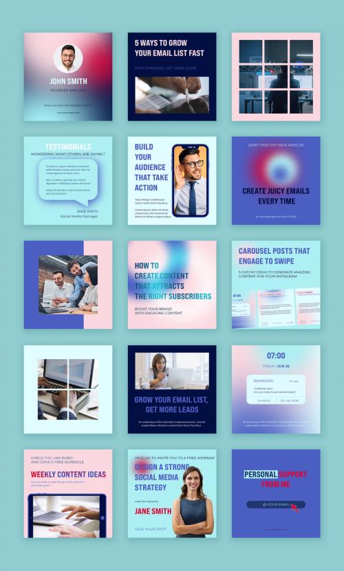 Social Media Marketing Post Layouts in Bright Colors with Modern Gradient