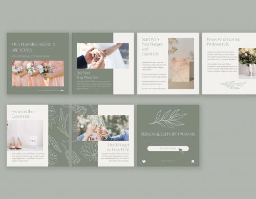 Wedding Planner Carousel Layouts in Soothing Colors with Elegant Golden Details