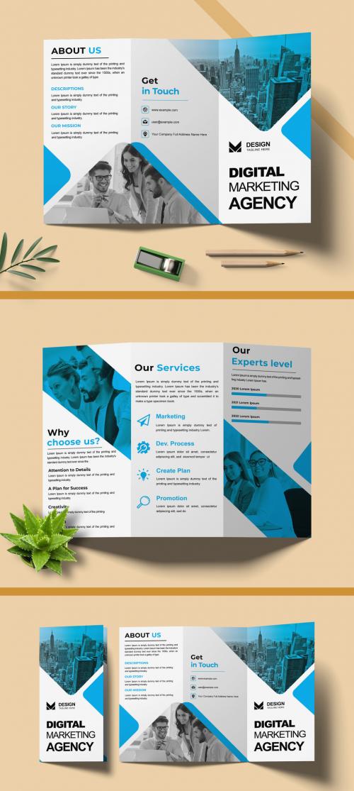 Trifold Brochure Design Layout with Blue Accent