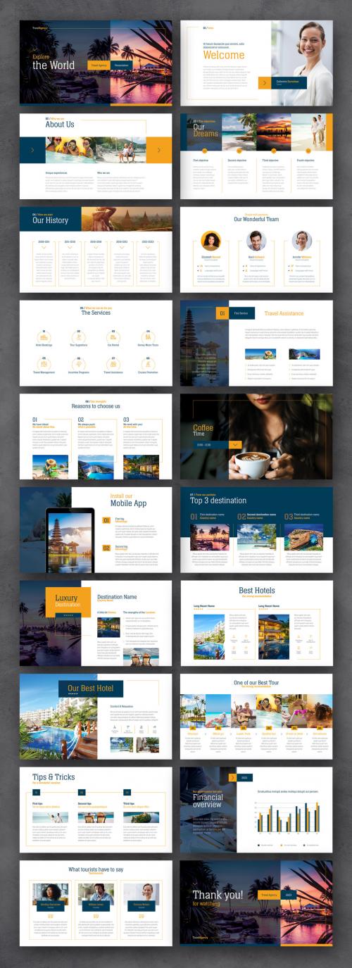 Travel Agency Presentation with Blue and Yellow Accents
