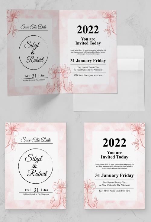 Wedding Invitation Layout with Floral Elements