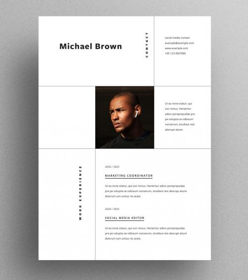 Creative Resume Layout with Center Photo Placeholder