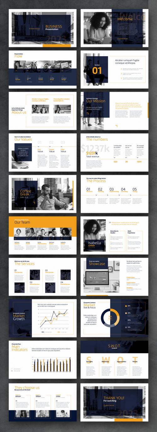 Business Corporate Presentation with Blue and Yellow Accents