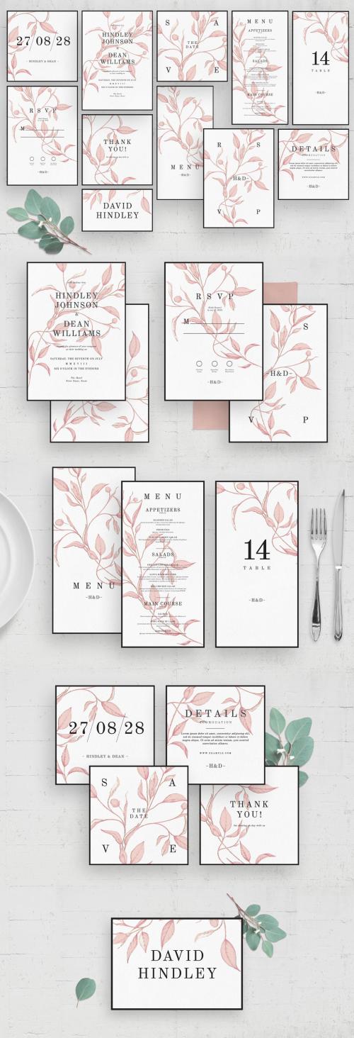Wedding Stationery with Ornate Pink Floral Illustrations
