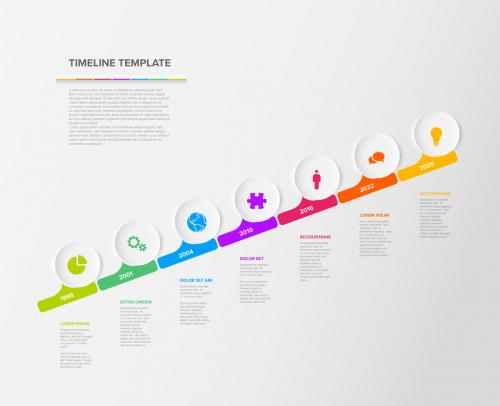 Seven Circle Diagonal Steps Simple Timeline Process Infographic
