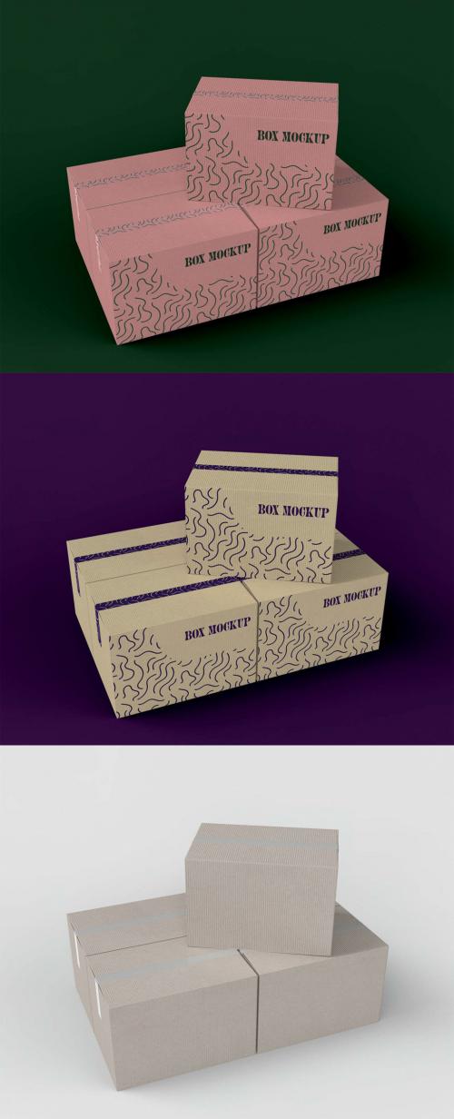 Five Cardboard Boxes Mockup