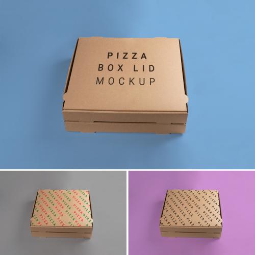 Two Cardboard Brown Pizza Box with Editable Top on Customizable Background