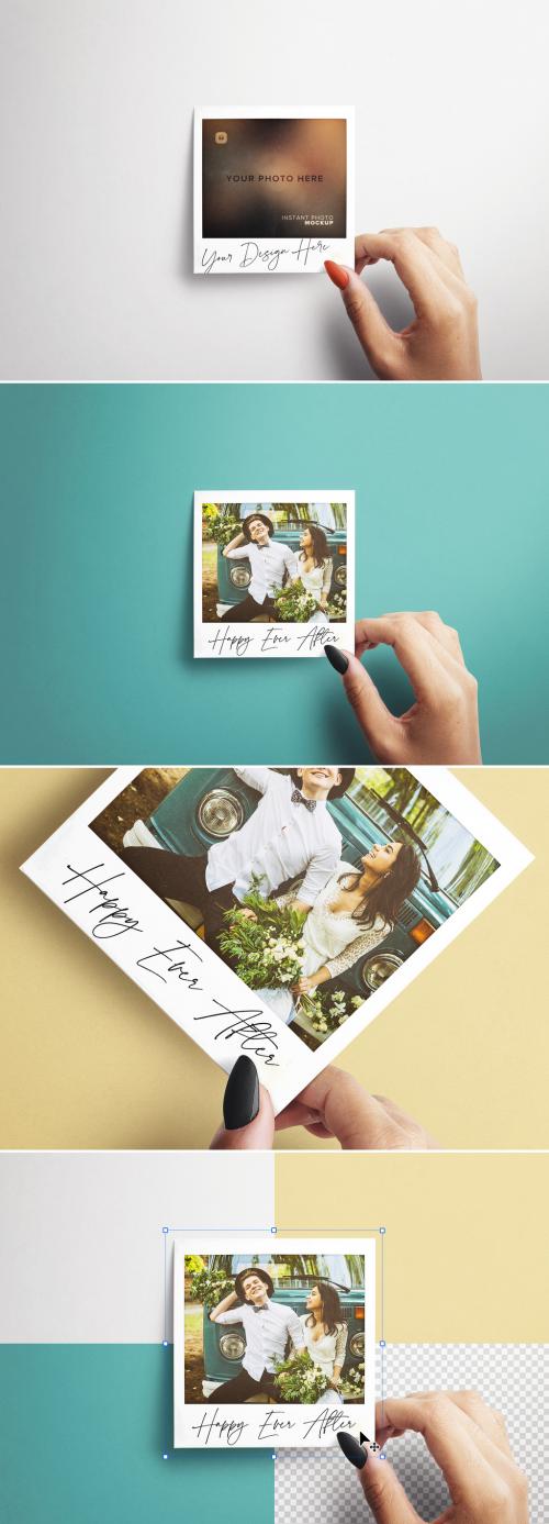 Woman Hands Holding Instant Pictures Mockup