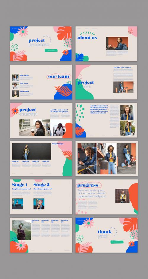 Creative Colorful Pitch Deck Layout with Shapes
