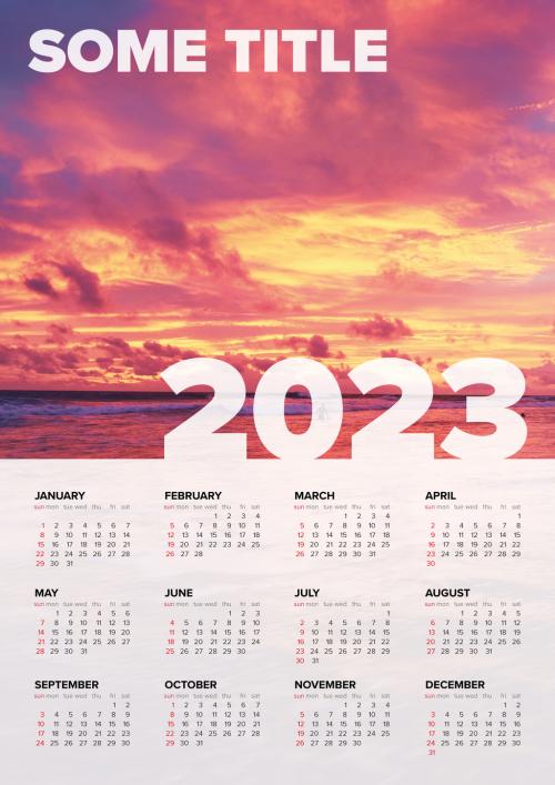 Light Full Year Vertical Calendar Layout for the Year 2023 (Sunday First Day)