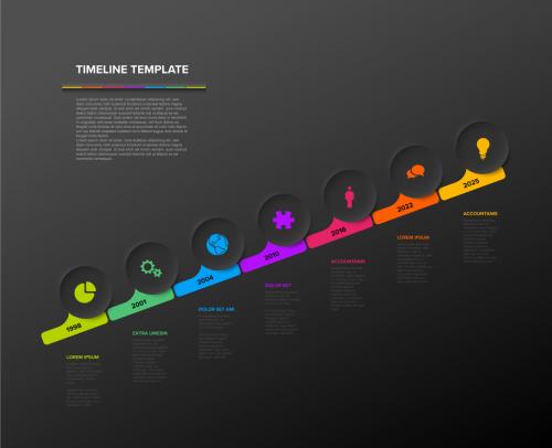 Seven Circles Dark Diagonal Steps Simple Timeline Process Infographic